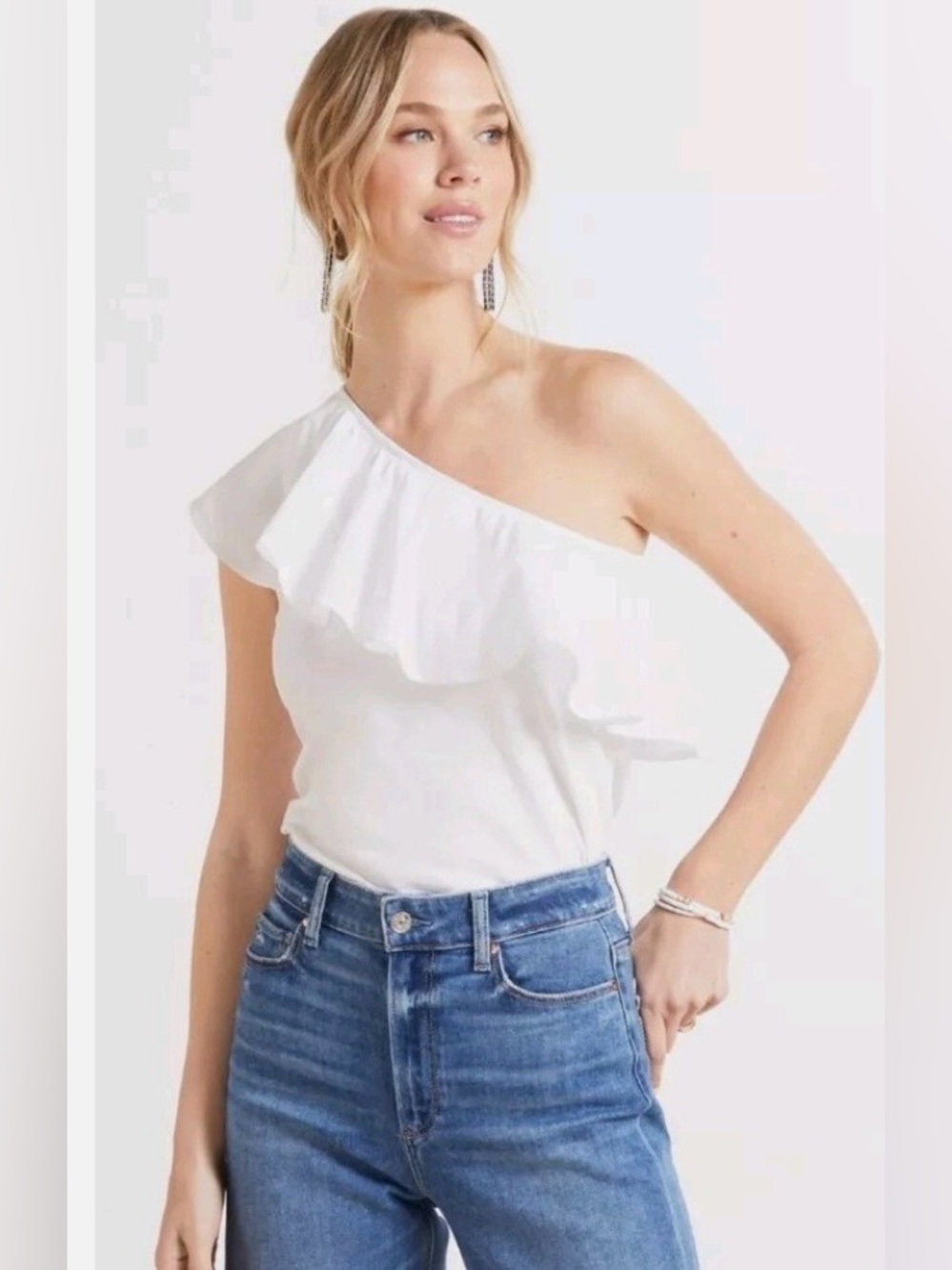 NWT Nation LTD noella ruffle one shoulder top white boho cotton designer size S